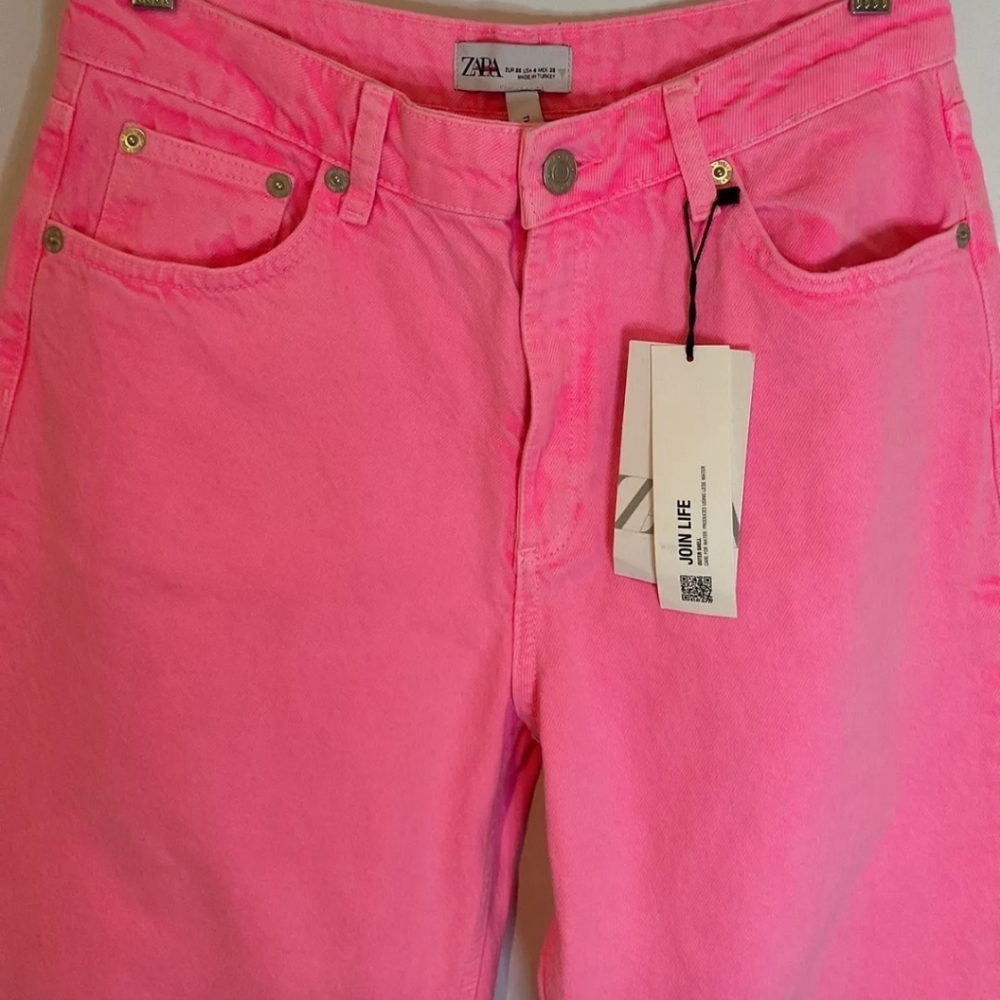 Zara Barbie neon pink wide leg jeans NWT  4 - Picture 5 of 9